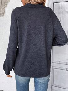 SHEIN LUNE 女式超大號raglan袖休閒汗衫 - 黑色 - 查看 2