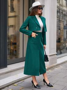 SHEIN Cottnline Short Fitted Faux Button Suit - Green - View 6