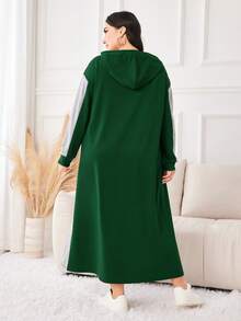 Mulvari Plus Size Women's Colorblock Hooded Drawstring Sweatshirt Dress - Multicolor - View 2