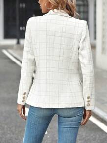 SHEIN Frenchy Nút Trang trí Checkered Áo vest - trắng - Xem 2