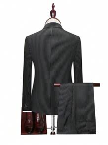 Manfinity Mode Nam Sọc Đen Ngực đơn Bộ đồ - màu đen - Xem 2