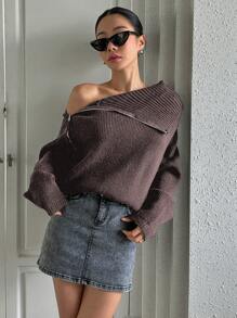 DAZY Women's Zipper Front Cardigan Sweater Fall,Winter - Brown - View 3