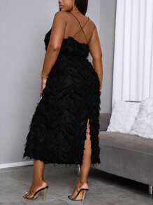 Maweii 大码流苏露背吊带连衣裙长款女装