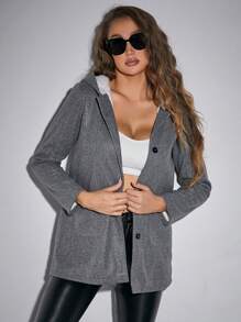 SHEIN Unity 泰迪熊襯裡紐扣連帽大衣