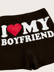 SHEIN Unity 女性愛心標語印花短褲 - 咖啡棕 - 查看 3