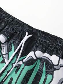 ROMWE MEN Street Life Spring/Summer Casual Graphic Men'S Skull And Hand Print Shorts - Multicolor - View 3