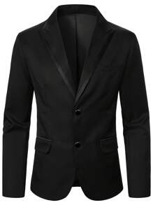 Manfinity Homme Men's Solid Color Notched Lapel Suit Set - Black - View 5