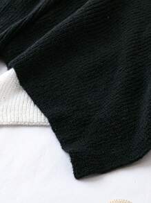 SHEIN LUNE Suéter de punto con cuello en V, efecto de color en bloque y bajo asimétrico para mujer talla grande, para otoño e invierno - Negro - Ver 3