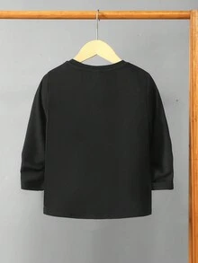 SHEIN 幼兒男孩卡通太空人印花圓領長袖休閒 T 卹 - 淺藍色 - 查看 2
