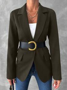 EURMUSE Ladies' Solid Color Suit Jacket - Khaki - View 3