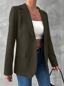 EURMUSE Ladies' Solid Color Suit Jacket - Khaki - View 4