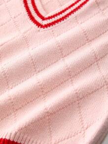 Em bé Cô gái Khối màu Dệt kim Áo vest Với Edging - Hồng - Xem 5