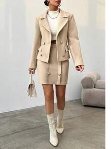 RueChic Double Breasted Solid Color Suit Set