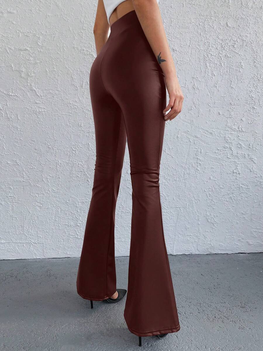 RueChic PU Leather Flare Leg Pants - Burgundy - View 1