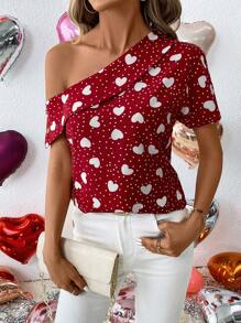 SHEIN LUNE 女款斜肩心形圓點印花襯衫 - 彩色 - 查看 5