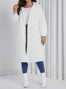 SHEIN Essnce Áo khoác trùm đầu màu trơn cỡ lớn có đệm - trắng - Xem 4