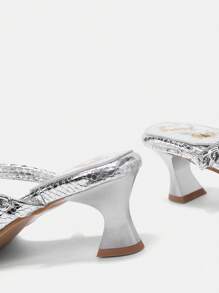 CUCCOO SZL 金屬鏈裝飾女性時尚拖鞋 - 銀色 - 查看 7