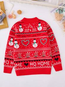 SHEIN Nhỏ bé Cô gái Giáng sinh Người tuyết In Áo len - Đỏ - Xem 2