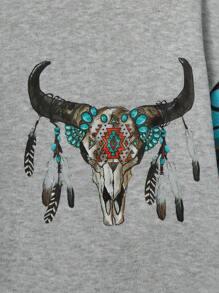 Manfinity Homme Loose Fit Men's Half Button Animal Printed Sweatshirt - Grey - View 5