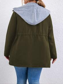 Calvaya 加大碼束口腰設計兩件式連帽外套 - 軍綠色 - 查看 2