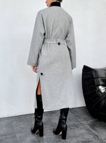 SHEIN Cottnline Women's Grey Round Neck Buttonless Coat - Grey - View 2