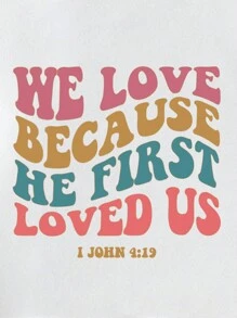 SHEIN EZwear Kích thước lớn áo có mũ Tay áo dài Áo nỉ Với Trở lại In thư - trắng - Xem 3