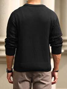 Manfinity Homme Nam Chất rắn Dây kéo nửa Xoắn Dan Áo len - màu đen - Xem 2