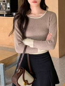 Dazy Star Women's Colorblock Sweater - Khaki - View 8