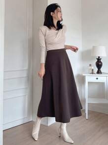 DAZY Của phụ nữ Eo cao Lay động Thêm dài Váy - Màu nâu Sô-cô-la - Xem 4