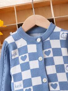 Baby Boys' Heart Checkerboard Pattern Cardigan - Blue - View 3