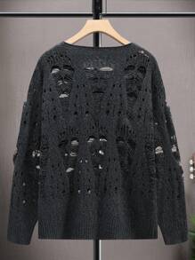 Manfinity EMRG Men Solid Ripped Drop Shoulder Sweater