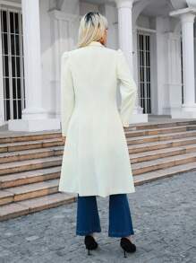 Aveloria 女士雙排扣蓬蓬袖毛呢外套 - 米色 - 查看 3