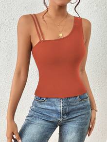 SHEIN Essnce 女士不对称肩上衣 - 鏽棕色 - 查看 6