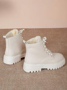 女士秋冬新款黑色和米色短靴，休闲 - 米色 - 查看 4