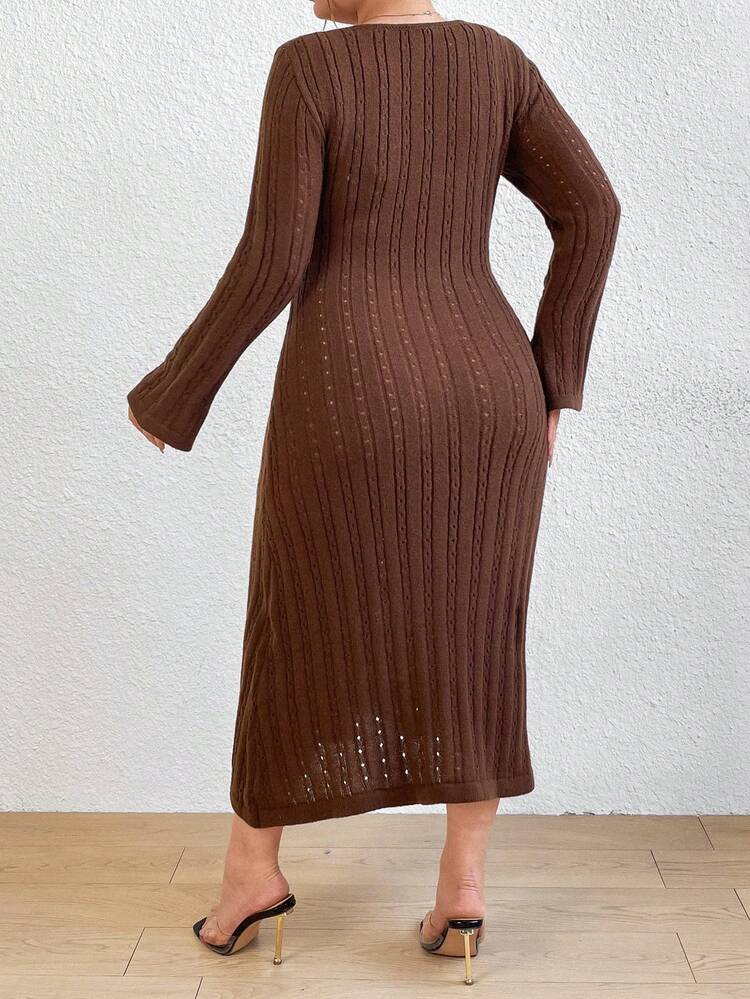 Plus Size Women's Vintage Style U-neck Flare Sleeve Sweater Dress