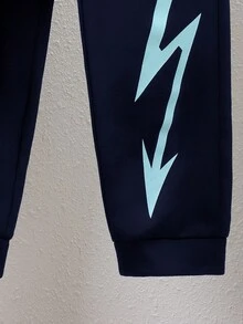 SHEIN Tween Boy Hooded Comfortable Sweatshirt And Sweatpants Set - Navy Blue - View 5