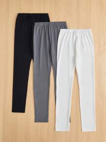 Tween Girls 青少年针织纯色字母图案修身休闲紧身裤 3 件/套 - 彩色 - 查看 2