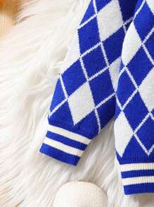 嬰兒男童鑽石圖案釦領針織衫 - 藍色 - 查看 6