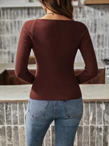 SHEIN Essnce 女款緊身甜心領毛衣 - 咖啡棕 - 查看 2