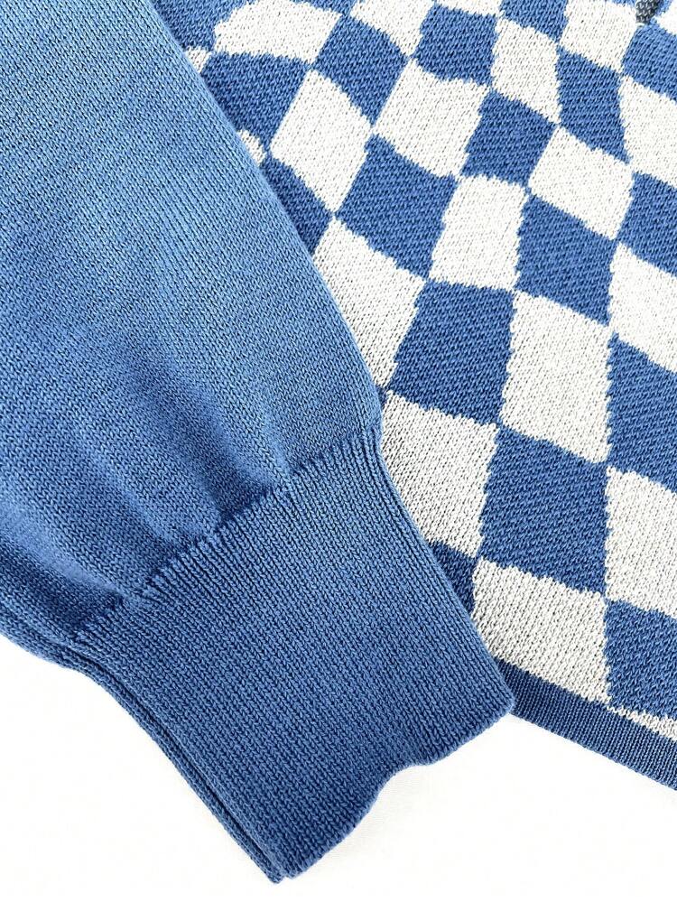 Women's Blue Plaid Sweater And Sweater Skirt Set