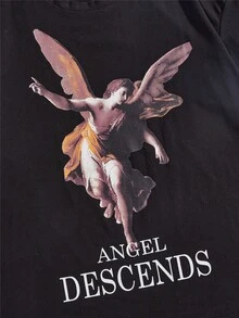 ROMWE MEN Street Life 男天使字母印花t卹 - 黑色 - 查看 4