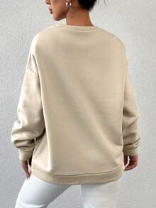 SHEIN Cottnline Letter Graphic Drop Shoulder Sweatshirt - Beige - View 2