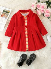 Em bé Cô gái Len áo Twill Bộ váy , Thanh lịch & Dễ thương Kẻ sọc Màu hồng 2 Miếng - Đỏ - Xem 4