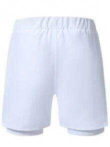 Manfinity LEGND Men's Letter Graphic Drawstring Waist 2-In-1 Shorts - White - View 2