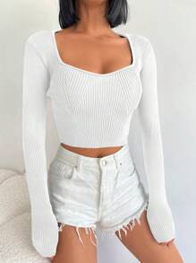 EURMUSE Kurzer, Einfarbiger Sweetheart-pullover - Weiss - Übersicht 3