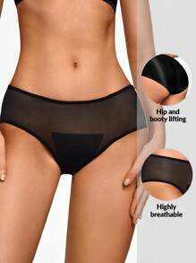 SHAPORA Contrast Mesh Shapewear Panty - Black - View 1