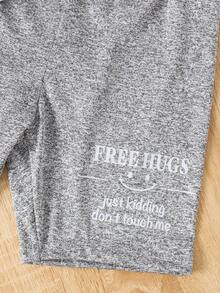 SHEIN Tween Girls' Letter Printed Hooded Long Sleeve Sweatshirt And Shorts Set - Grey - View 5