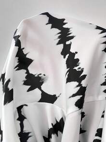 SHEIN LUNE V 領交叉繫帶喇叭袖襯衫 - 黑與白 - 查看 4