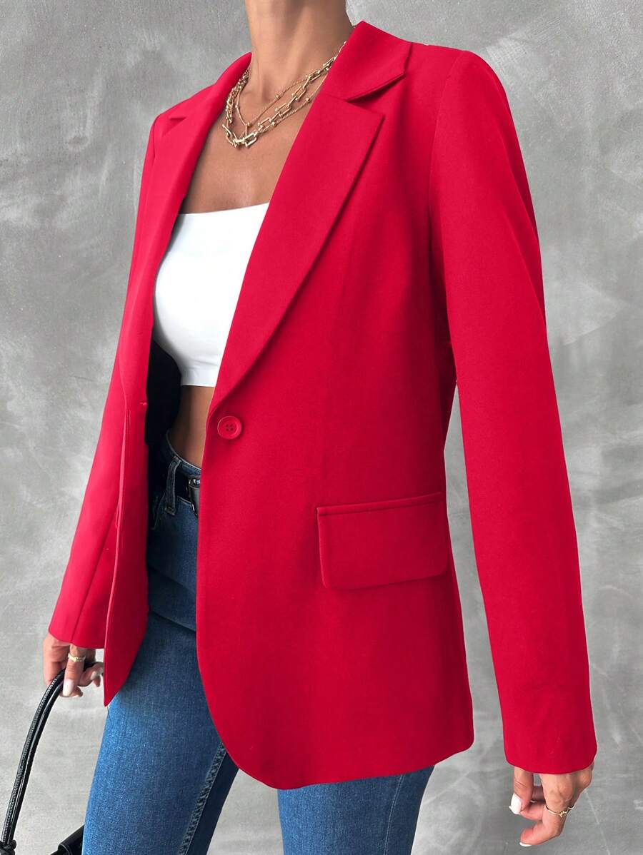 EURMUSE Của phụ nữ Màu thuần Áo vest - Đỏ - Xem 1