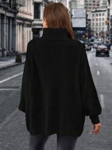 SHEIN Clasi Của phụ nữ Kích thước lớn Cổ cao Màu thuần Lỏng lẻo phù hợp Áo len - màu đen - Xem 2